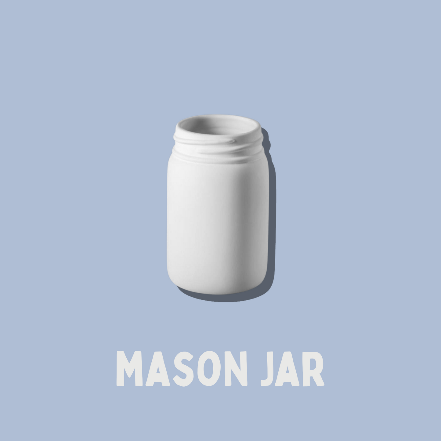 White mason jar on a light blue background with 'MASON JAR' text.
