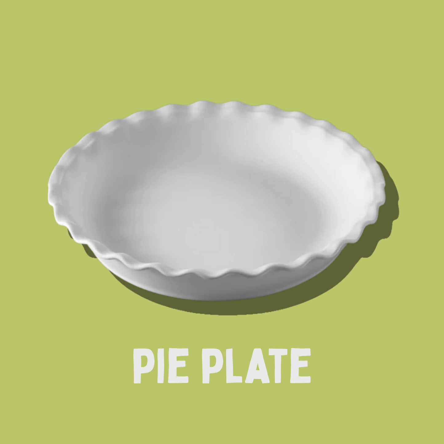 White pie plate on a green background with 'PIE PLATE' text.