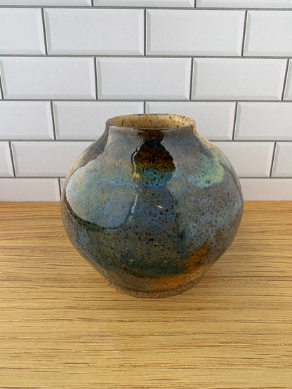 Soft Yellow, Blue, and Green Speckled Small Moon Vase