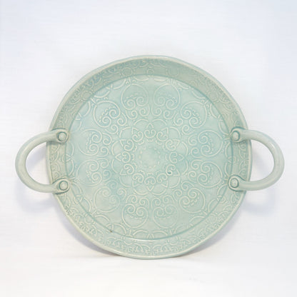 Textured Handled Ice Blue Platter | Multiple Sizes