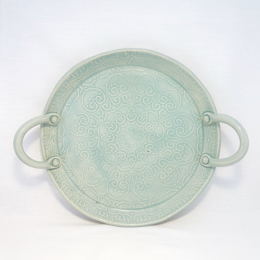 Textured Handled Ice Blue Platter | Multiple Sizes