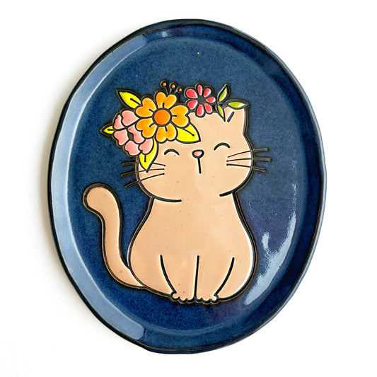 Flower Crown Kitty Medium Oval Plate