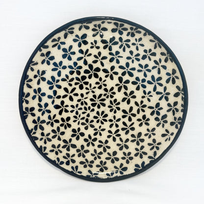 Black Flower Sgraffito Dessert Plate