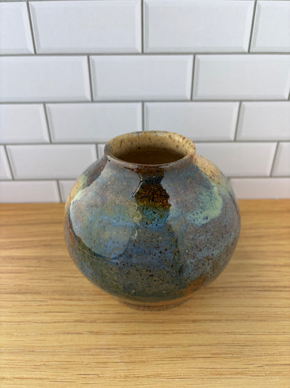 Soft Yellow, Blue, and Green Speckled Small Moon Vase