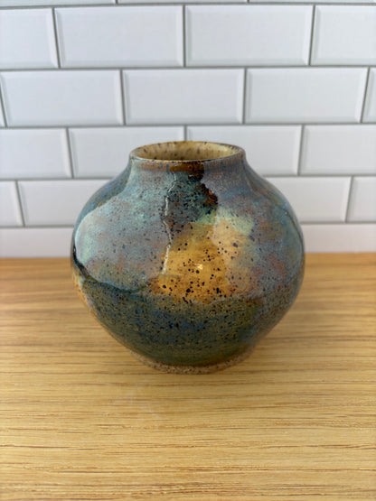 Soft Yellow, Blue, and Green Speckled Small Moon Vase
