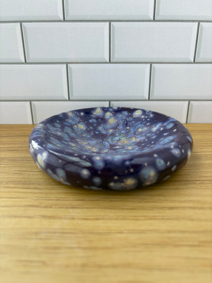 Purple and Blue Splattered Sloped Jewelry Dish