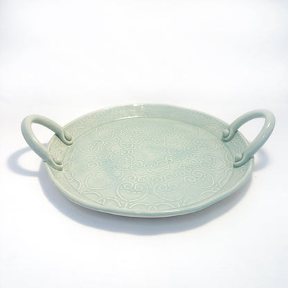 Textured Handled Ice Blue Platter | Multiple Sizes