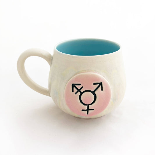 Pride Mug with Hand-Stamped Accent | Trans with Blue Interior