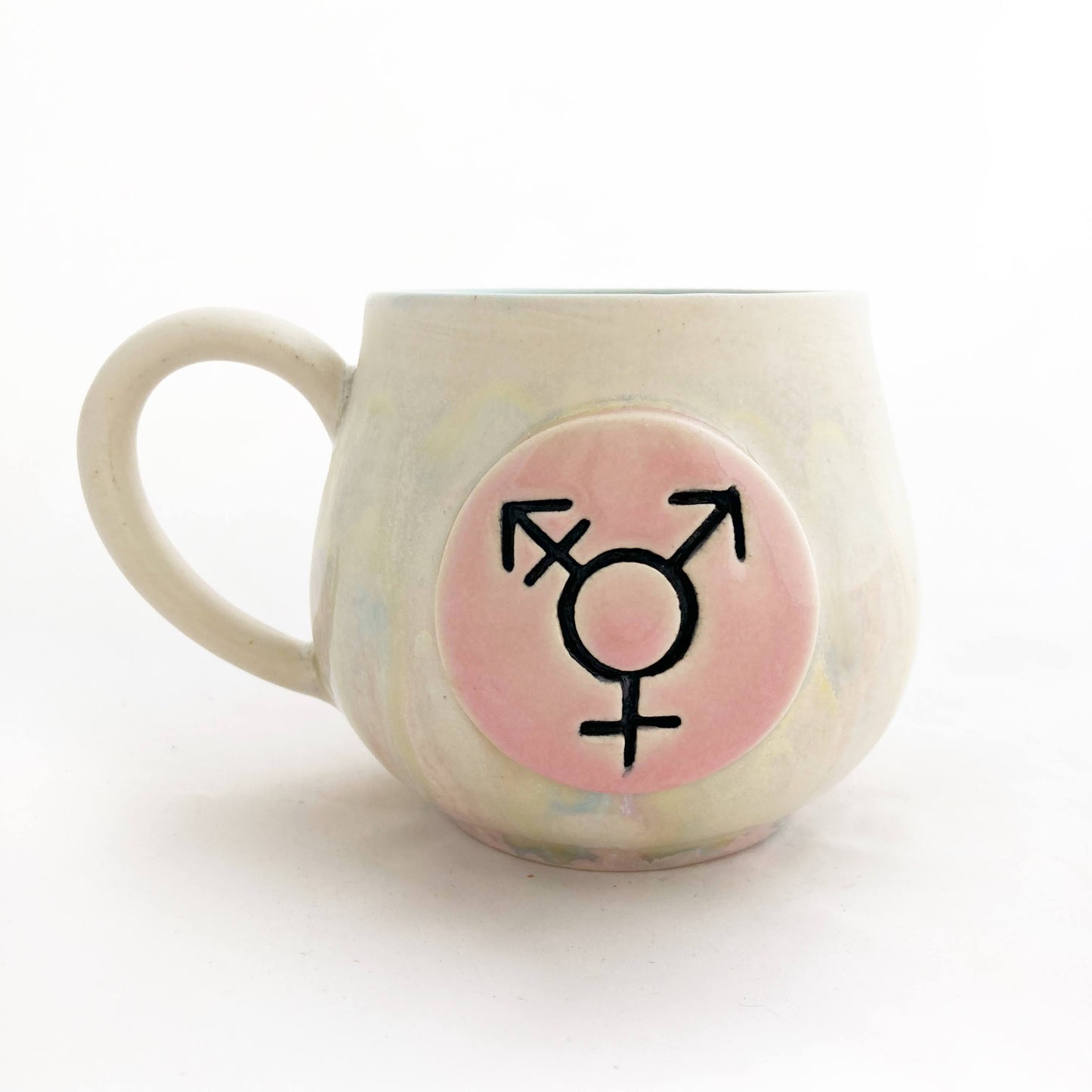 Pride Mug with Hand-Stamped Accent | Trans with Blue Interior