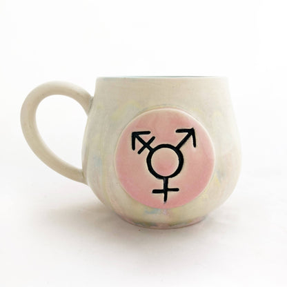 Pride Mug with Hand-Stamped Accent | Trans with Blue Interior