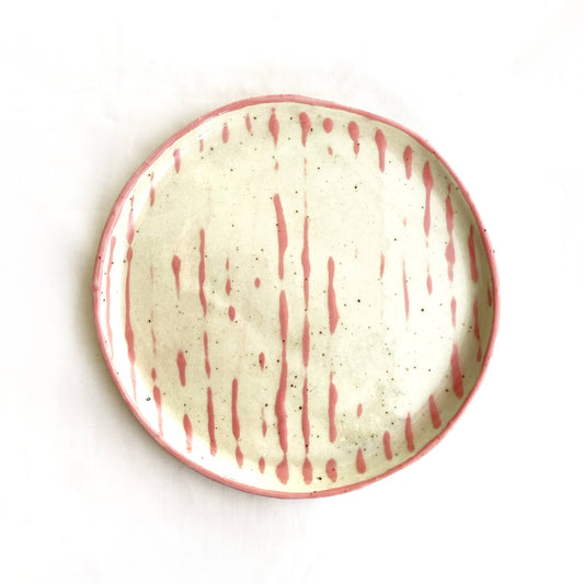 Delicate Dessert Plate | Distressed Pink Stripe