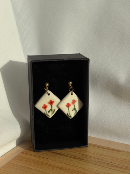 Floral Porcelain and Gold Earrings | Multiple Styles