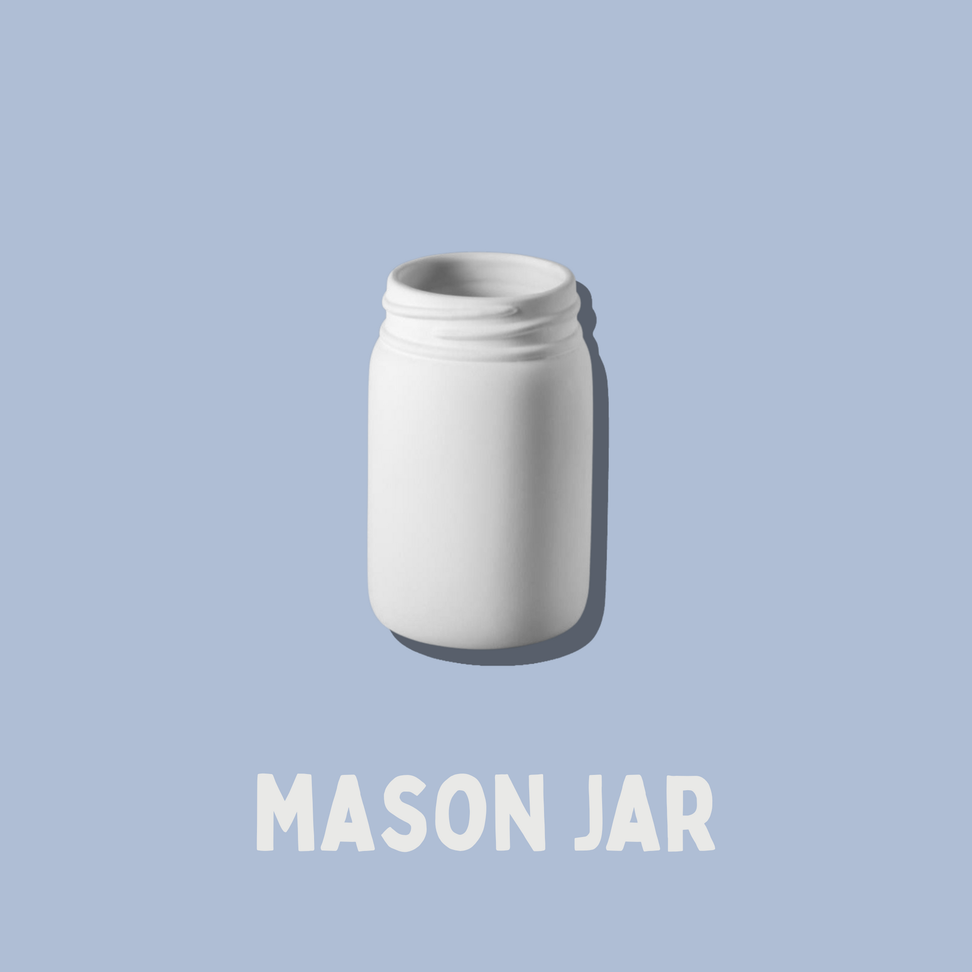 White mason jar on a light blue background with 'MASON JAR' text.